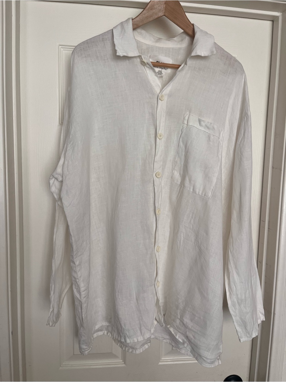 Flax 100% Linen white button up Jeanne Englehart top shirt collared